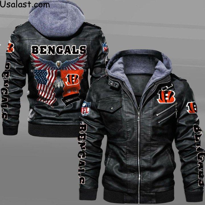 Cincinnati Bengals Bald Eagle American Flag Leather Jacket
