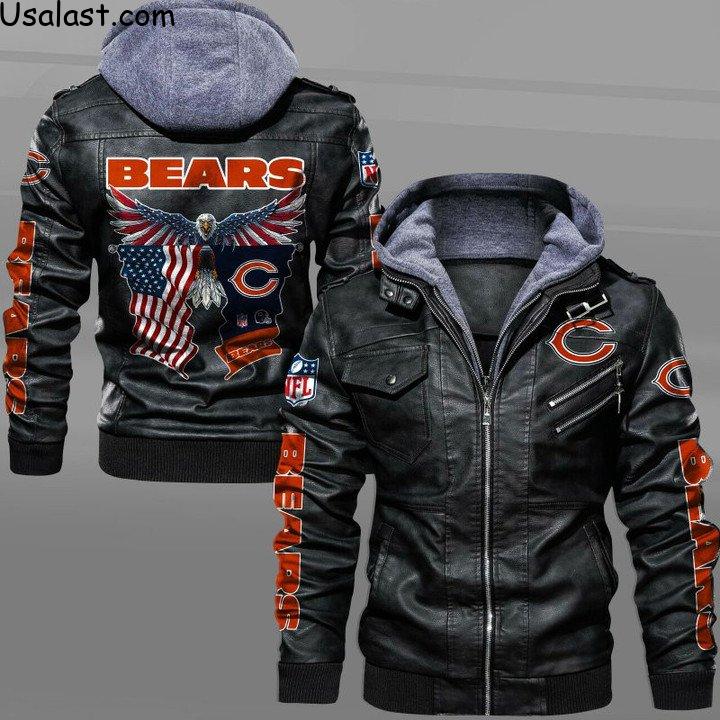 Chicago Bears Bald Eagle American Flag Leather Jacket