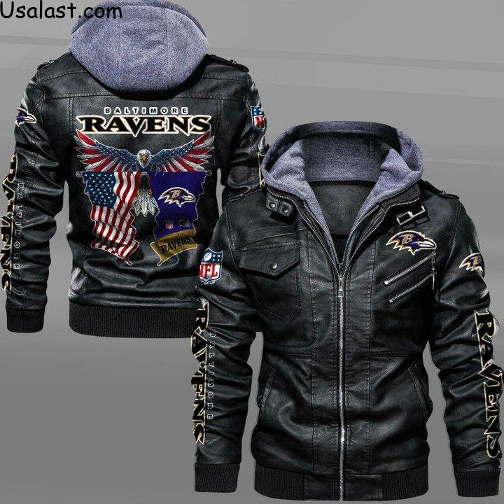 Baltimore Ravens Bald Eagle American Flag Leather Jacket
