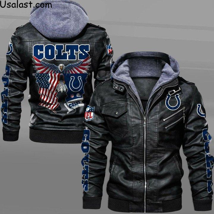 Indianapolis Colts Bald Eagle American Flag Leather Jacket