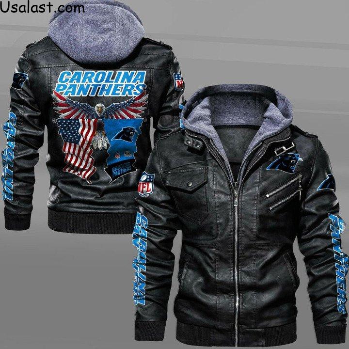 Carolina Panthers Bald Eagle American Flag Leather Jacket