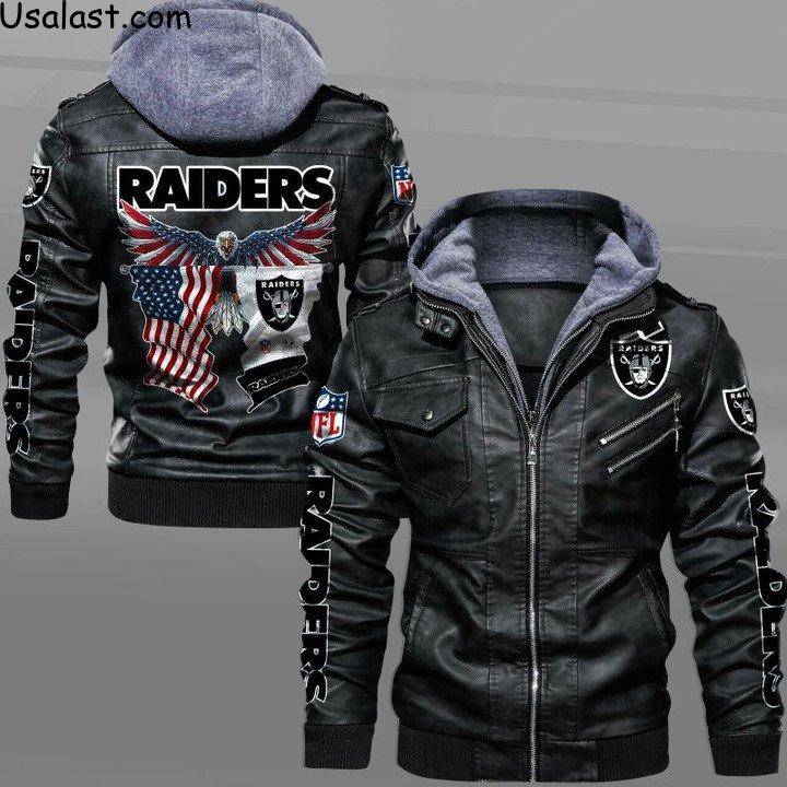 Las Vegas Raiders Bald Eagle American Flag Leather Jacket