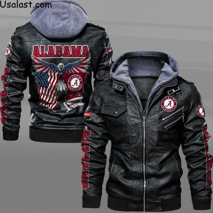 Alabama Crimson Tide Bald Eagle American Flag Leather Jacket