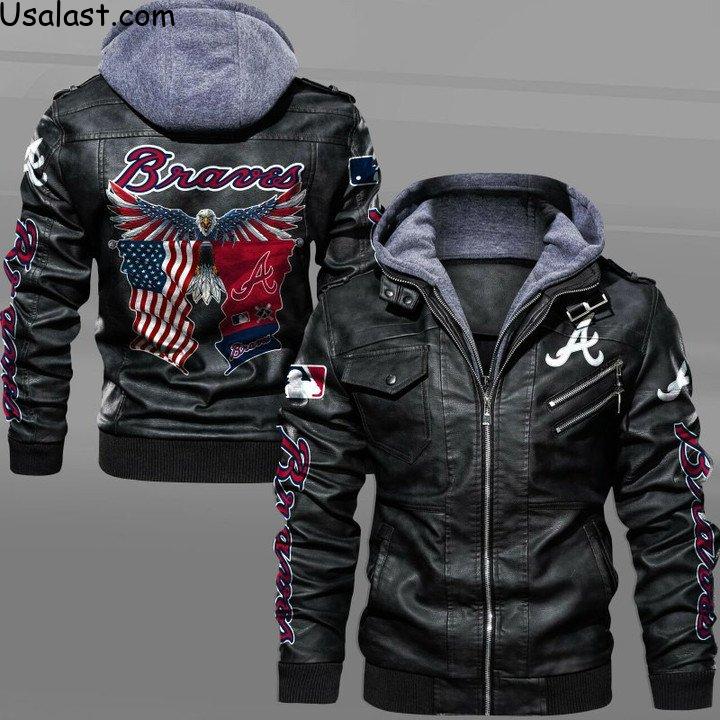 Atlanta Braves Bald Eagle American Flag Leather Jacket