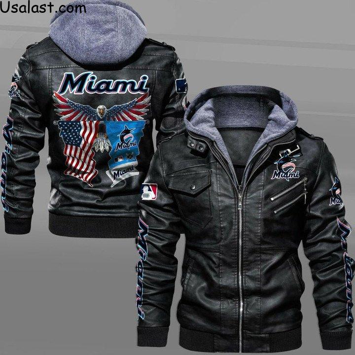 Miami Marlins Eagle American Flag Leather Jacket