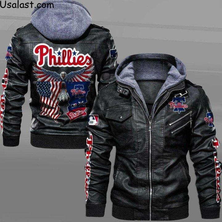Philadelphia Phillies Eagle American Flag Leather Jacket