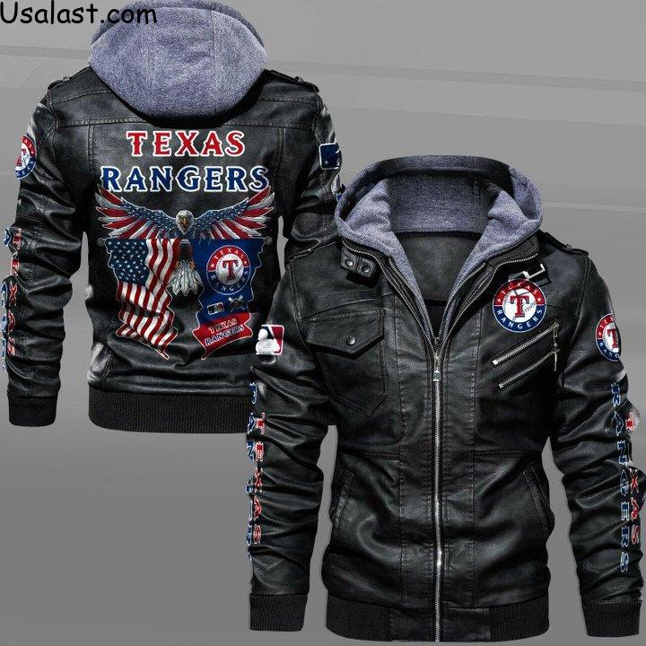 Texas Rangers Eagle American Flag Leather Jacket