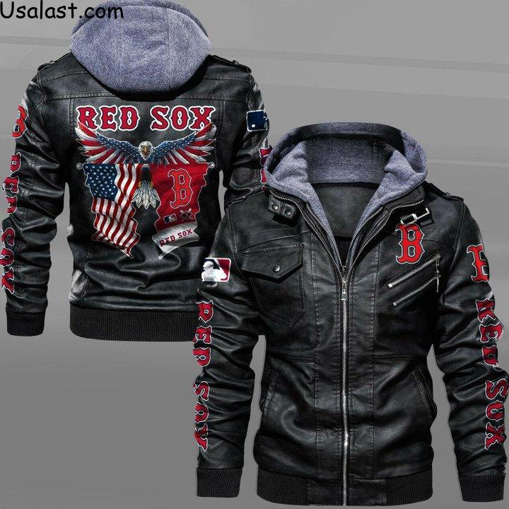 Boston Red Sox Bald Eagle American Flag Leather Jacket