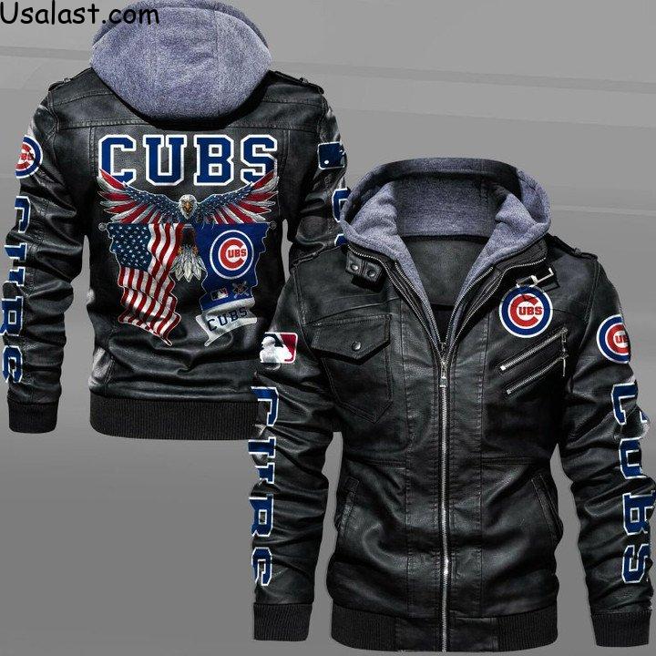 Chicago Cubs Bald Eagle American Flag Leather Jacket