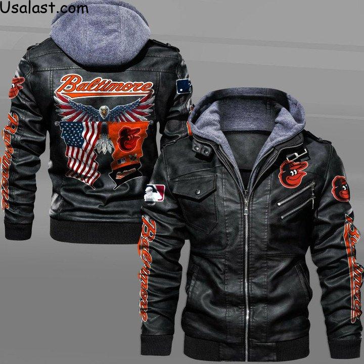Baltimore Orioles Bald Eagle American Flag Leather Jacket