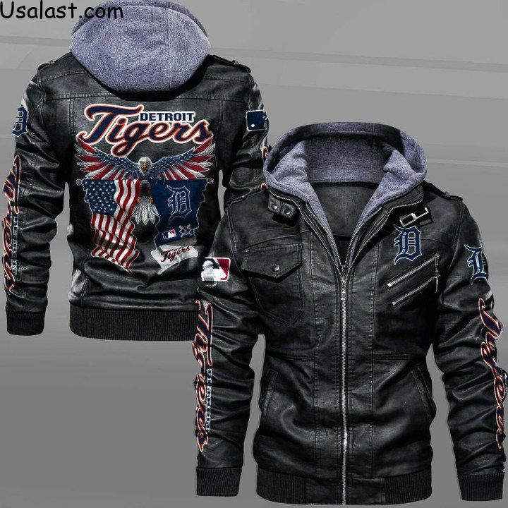 Detroit Tigers Eagle American Flag Leather Jacket