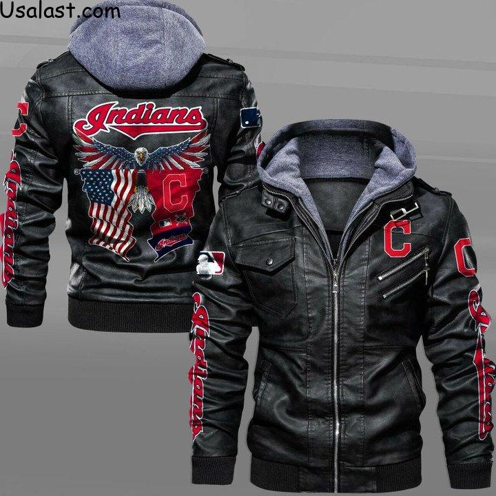 Cleveland Indians Eagle American Flag Leather Jacket