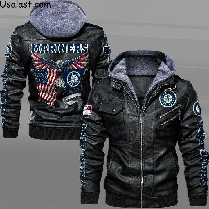 Seattle Mariners Eagle American Flag Leather Jacket
