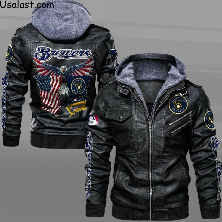 Milwaukee Brewers Eagle American Flag Leather Jacket