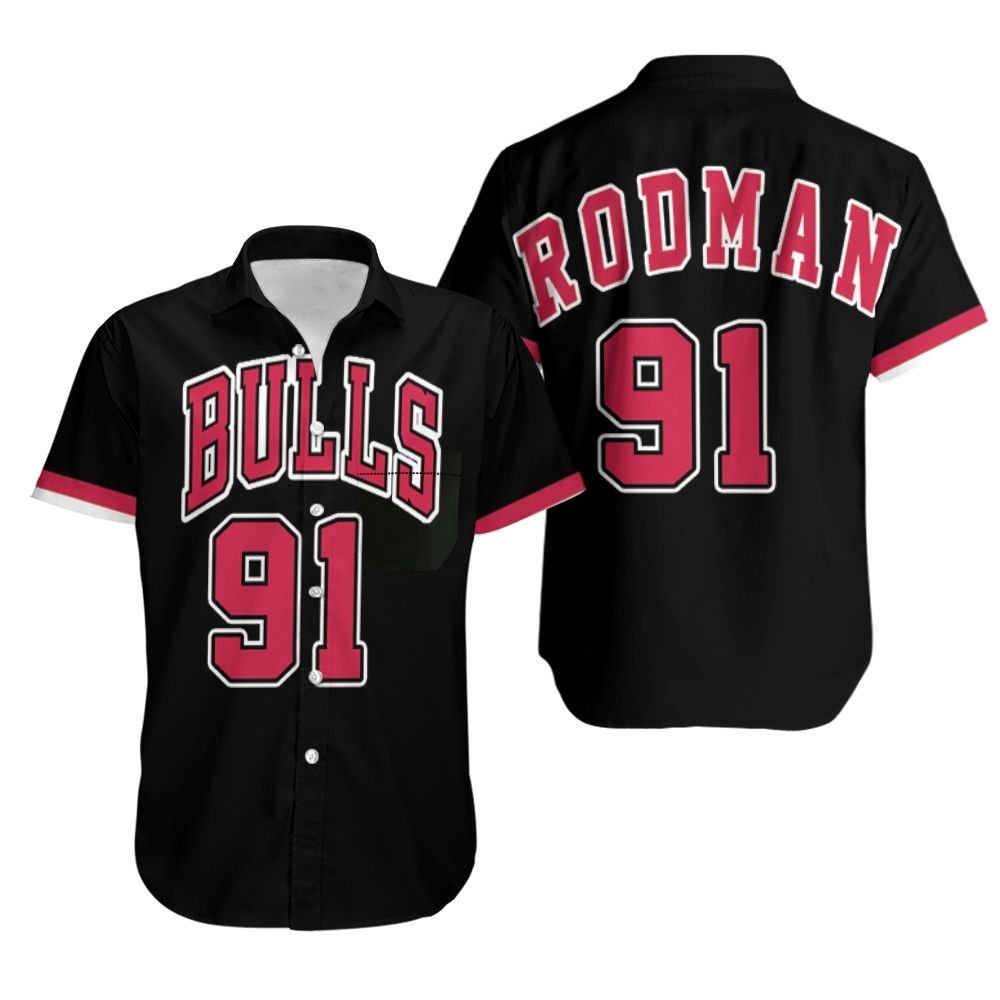 HOT Dennis Rodman 91 Chicago Bulls 1995-96 Hawaiian Shirt