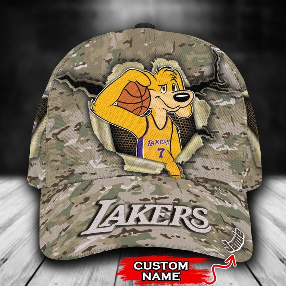 HOT Los Angeles Lakers Camo Mascot NBA Custom name Hat