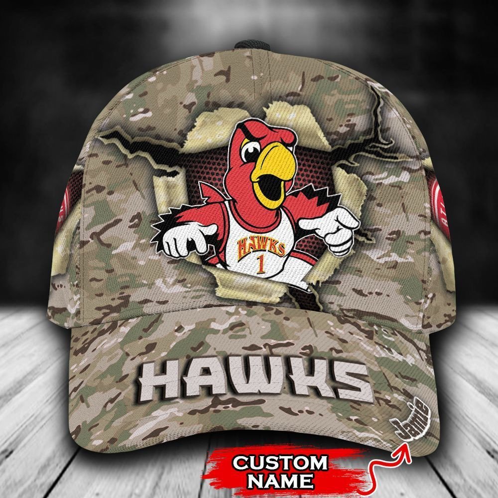 HOT Atlanta Hawks Camo Mascot NBA Custom name Hat