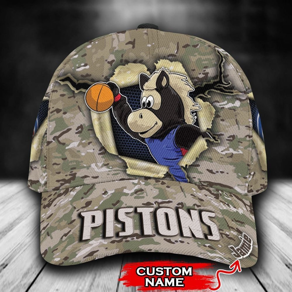 HOT Detroit Pistons Camo Mascot NBA Custom name Hat