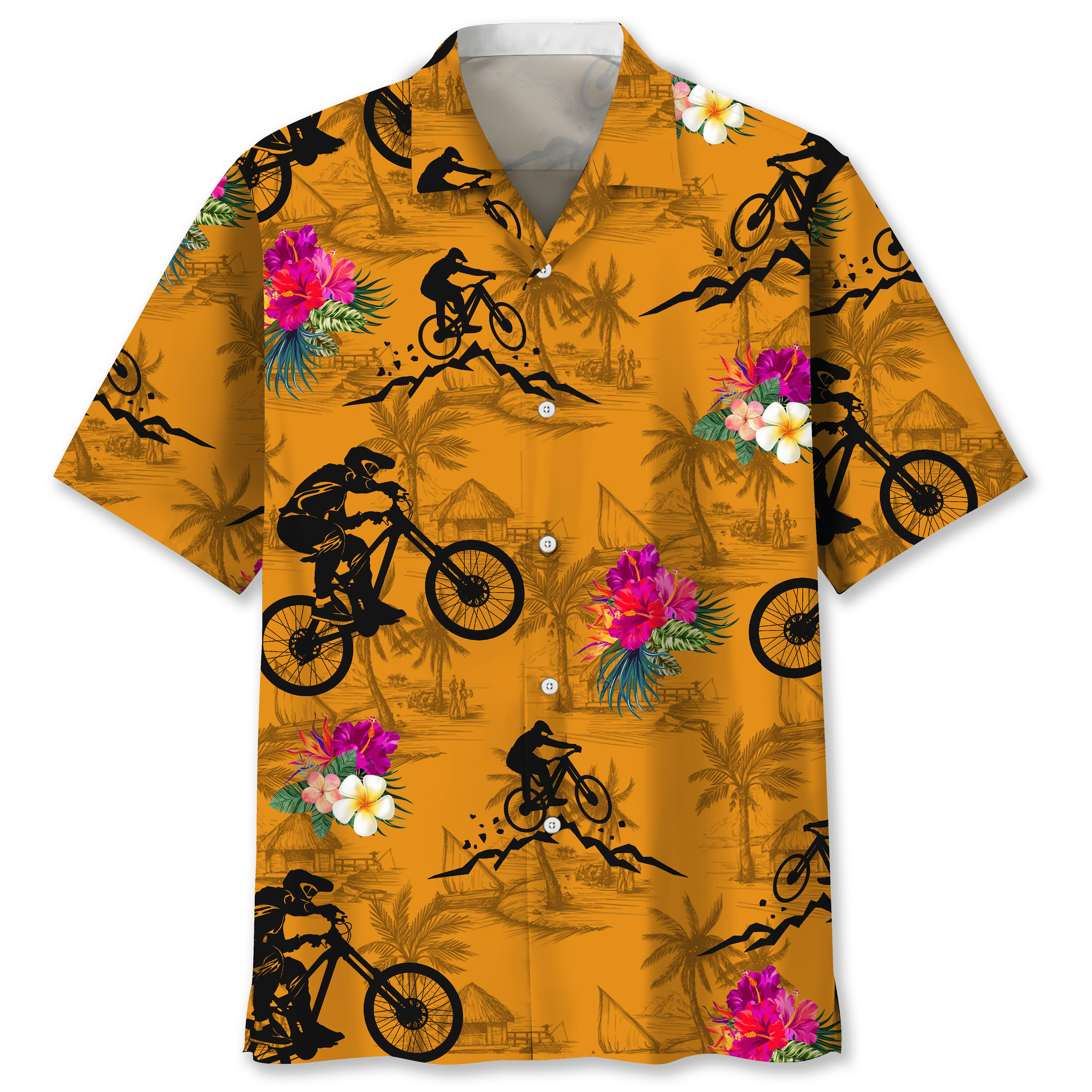 NEW Mountain Bike Orange Tropical Hawaiian Shirt