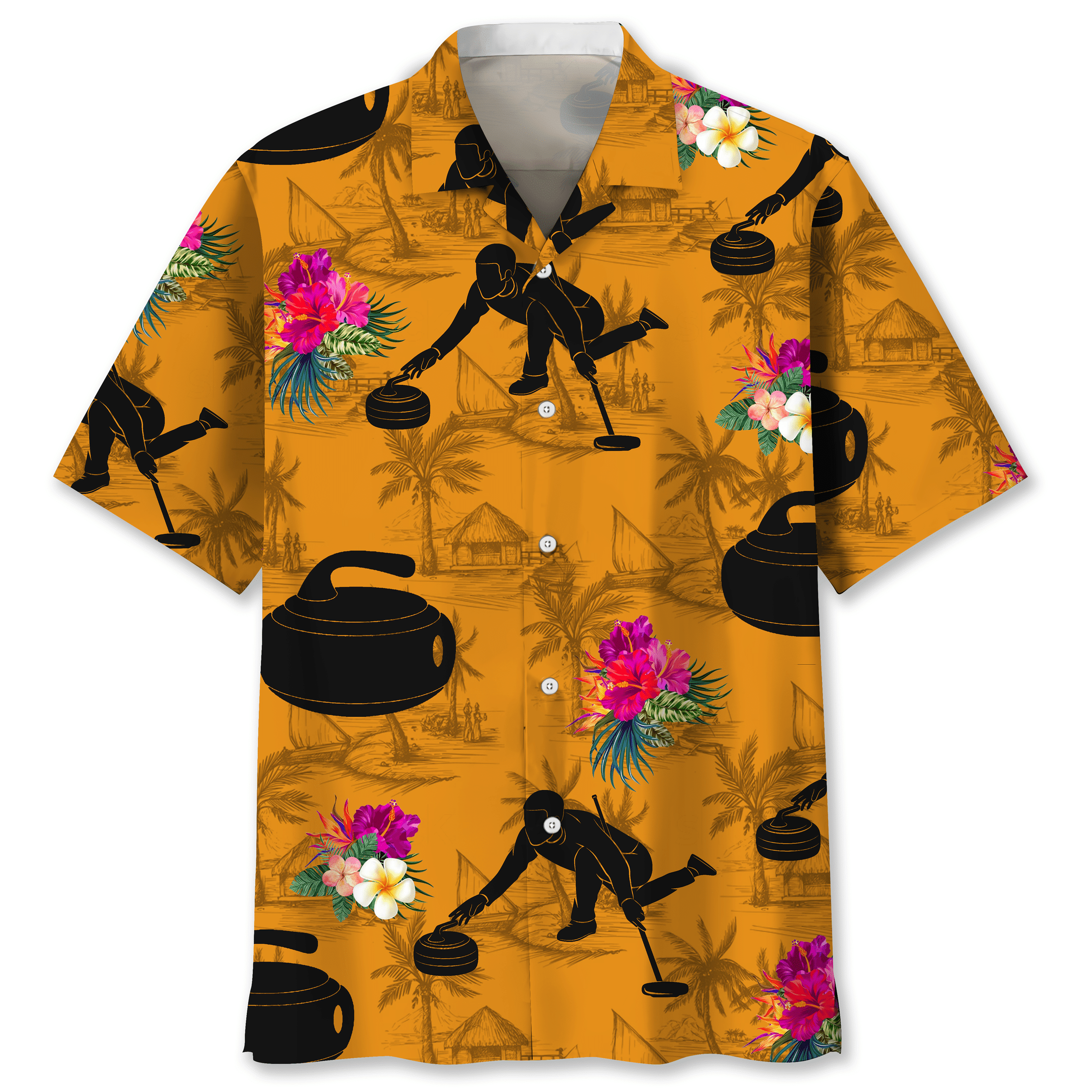 NEW Curling Orange Tropical Hawaiian Shirt