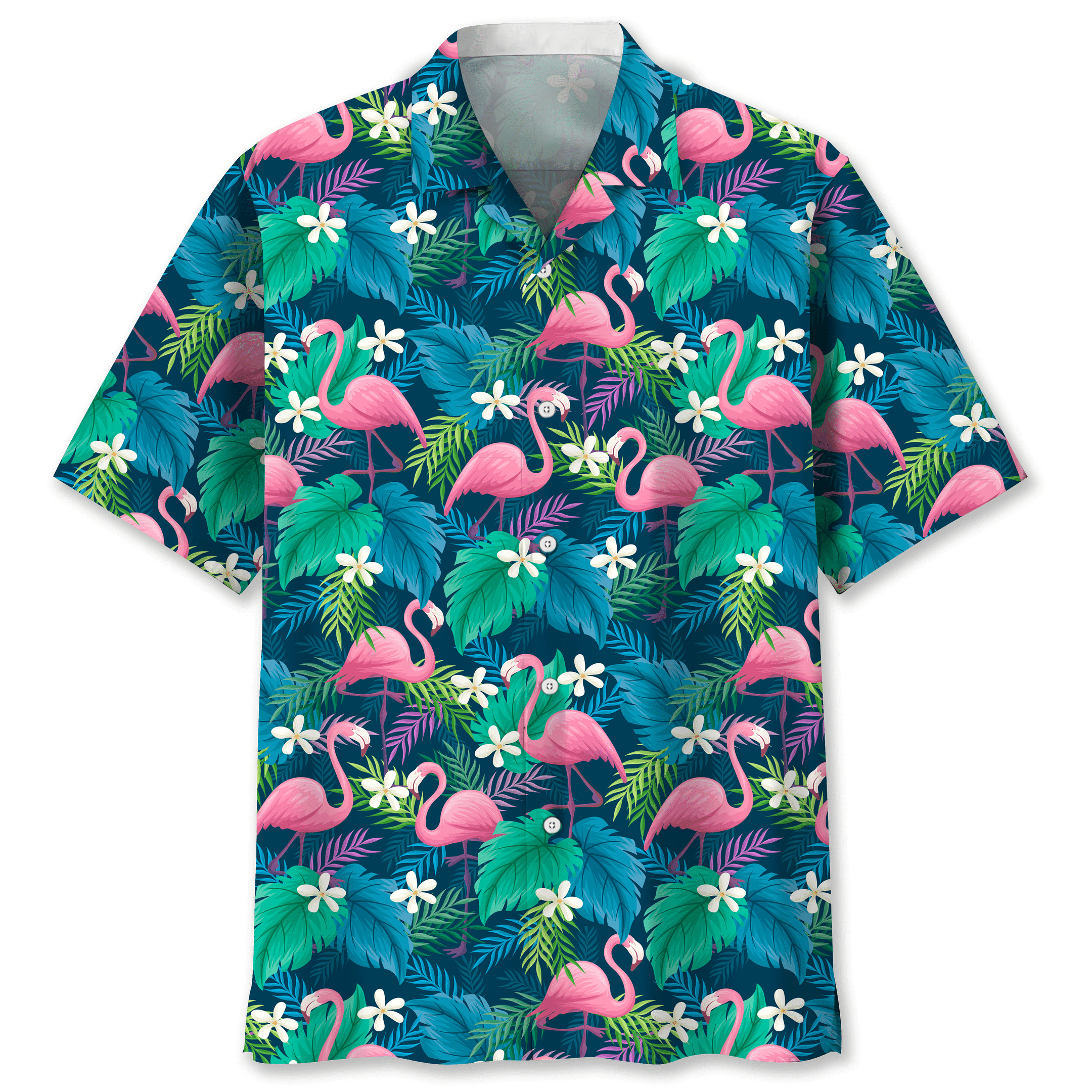 NEW Flamingo Green tropical plant Hawaiian Shirt