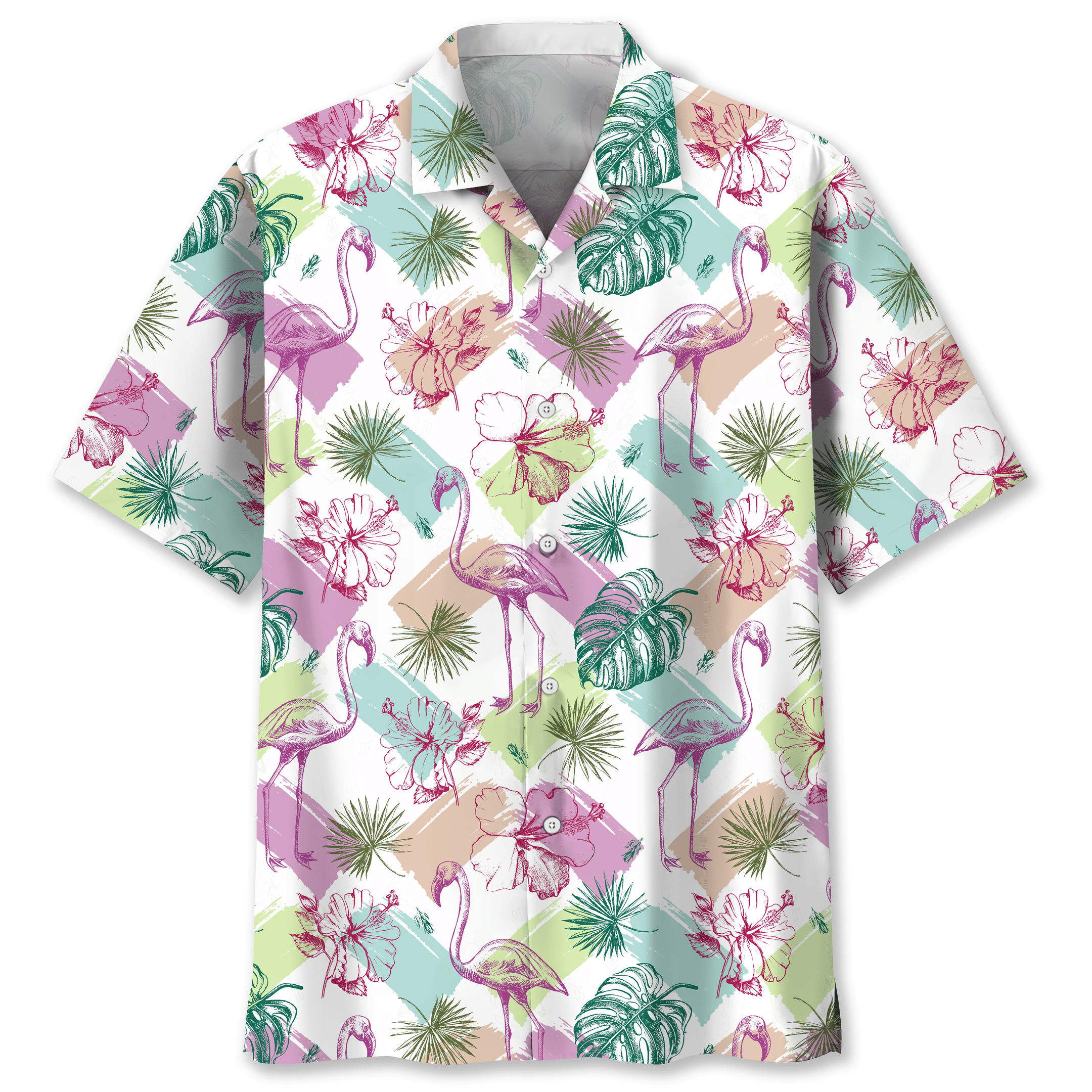 NEW Flamingo Color white Hawaiian Shirt