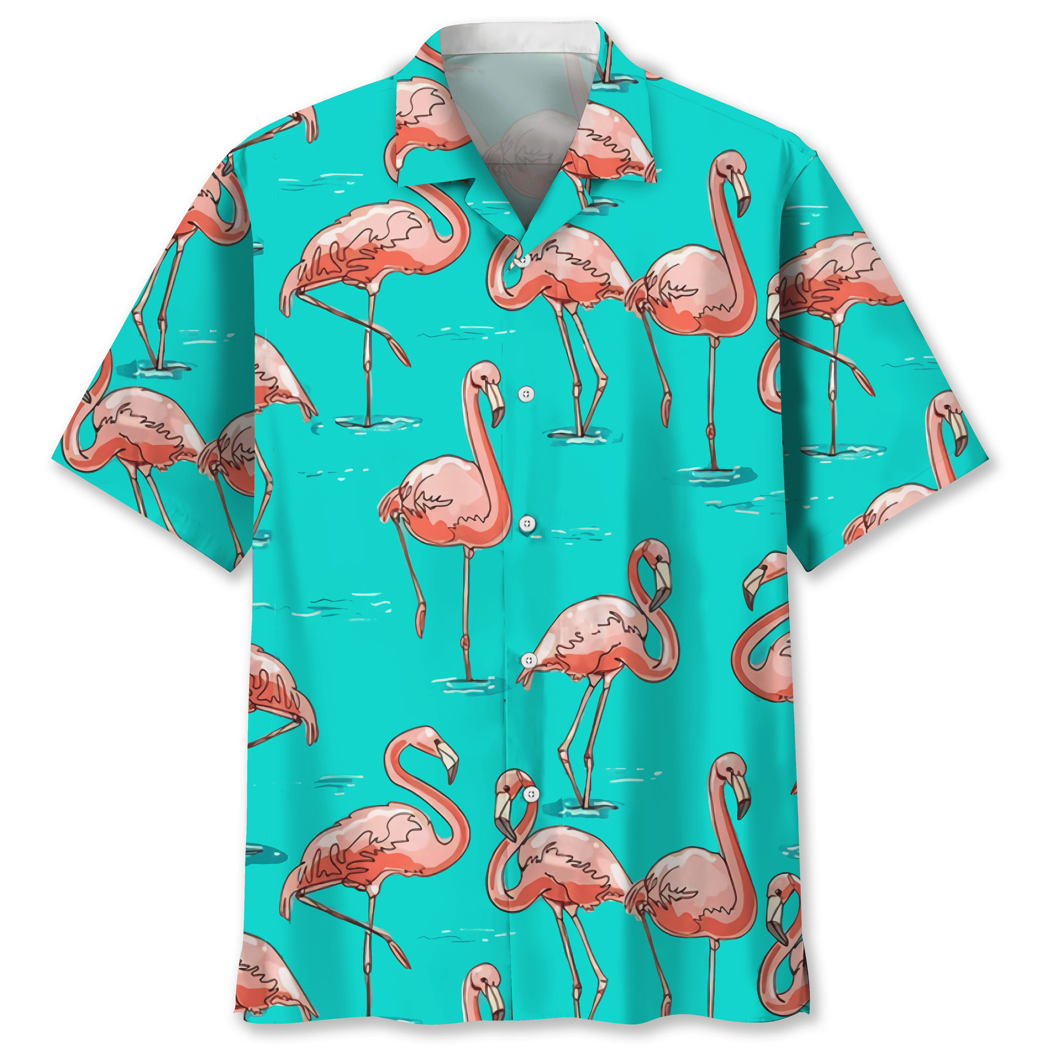 NEW Flamingo Blue Hawaiian Shirt