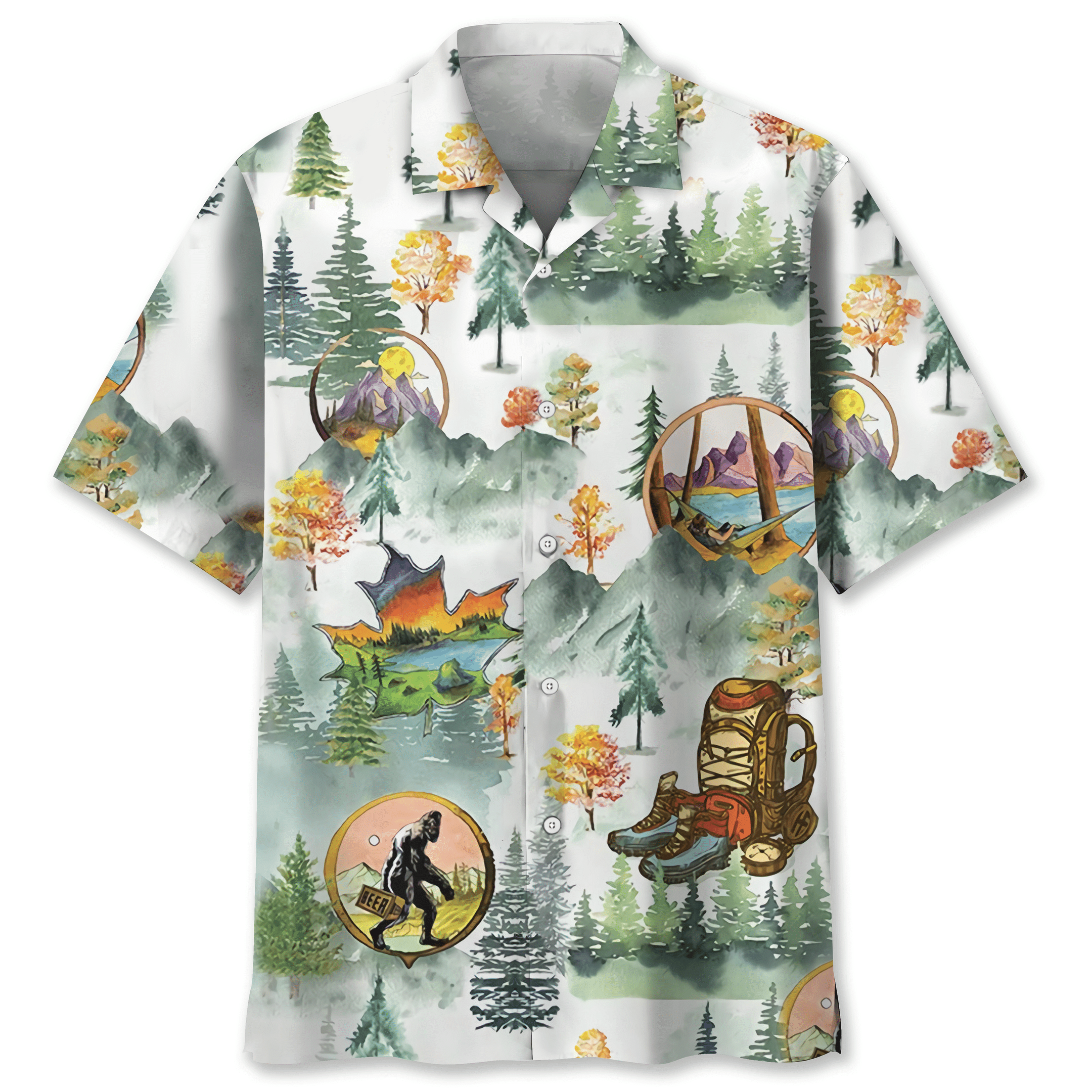 NEW Camping Bigfoot Hawaiian Shirt