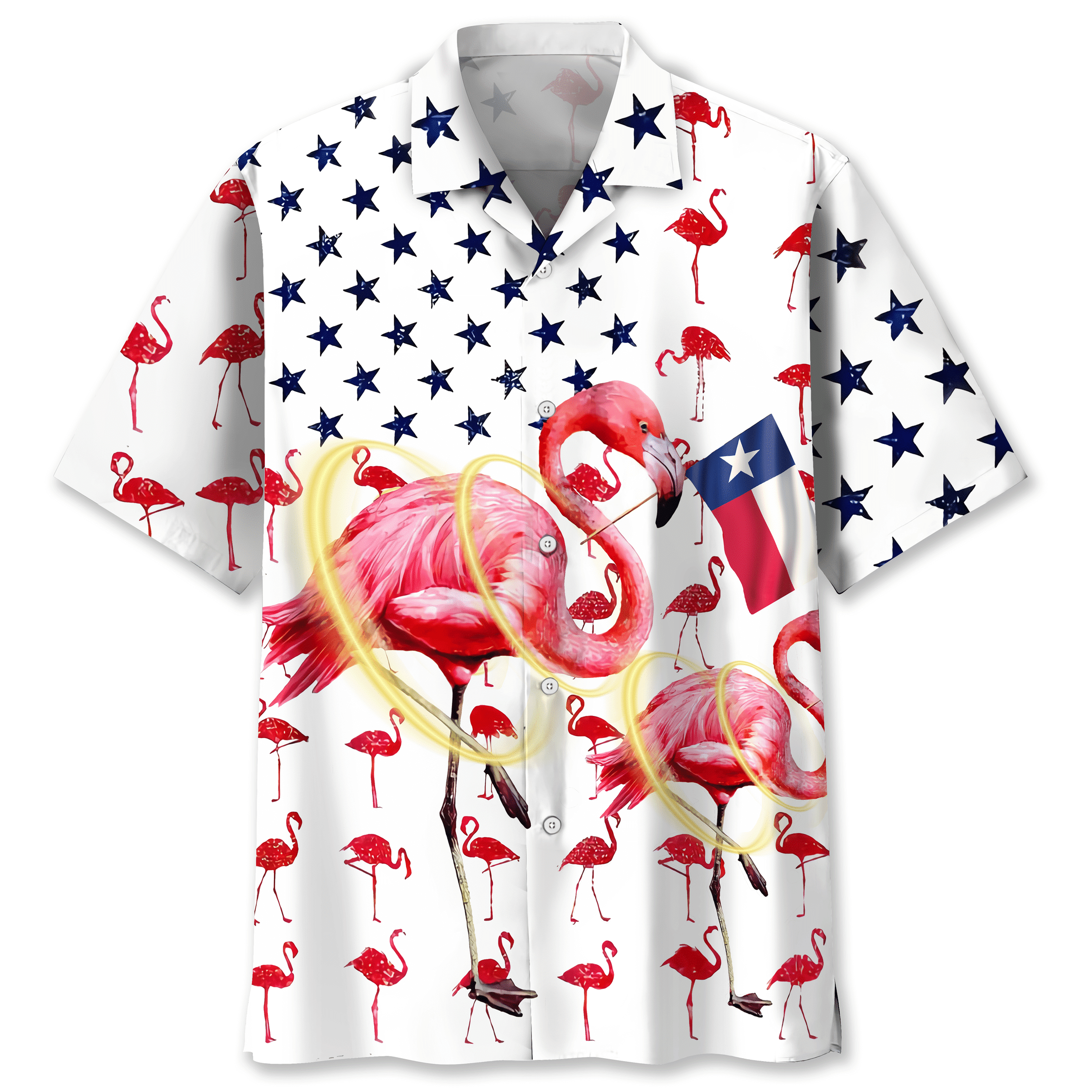 NEW Flamingo Texas USA Flag Hawaiian Shirt