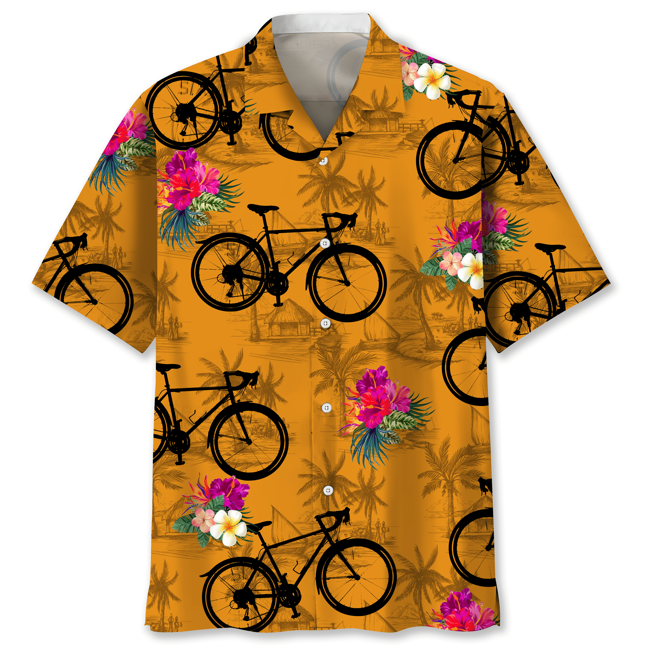 NEW Cycling Orange Tropical Hawaiian Shirt