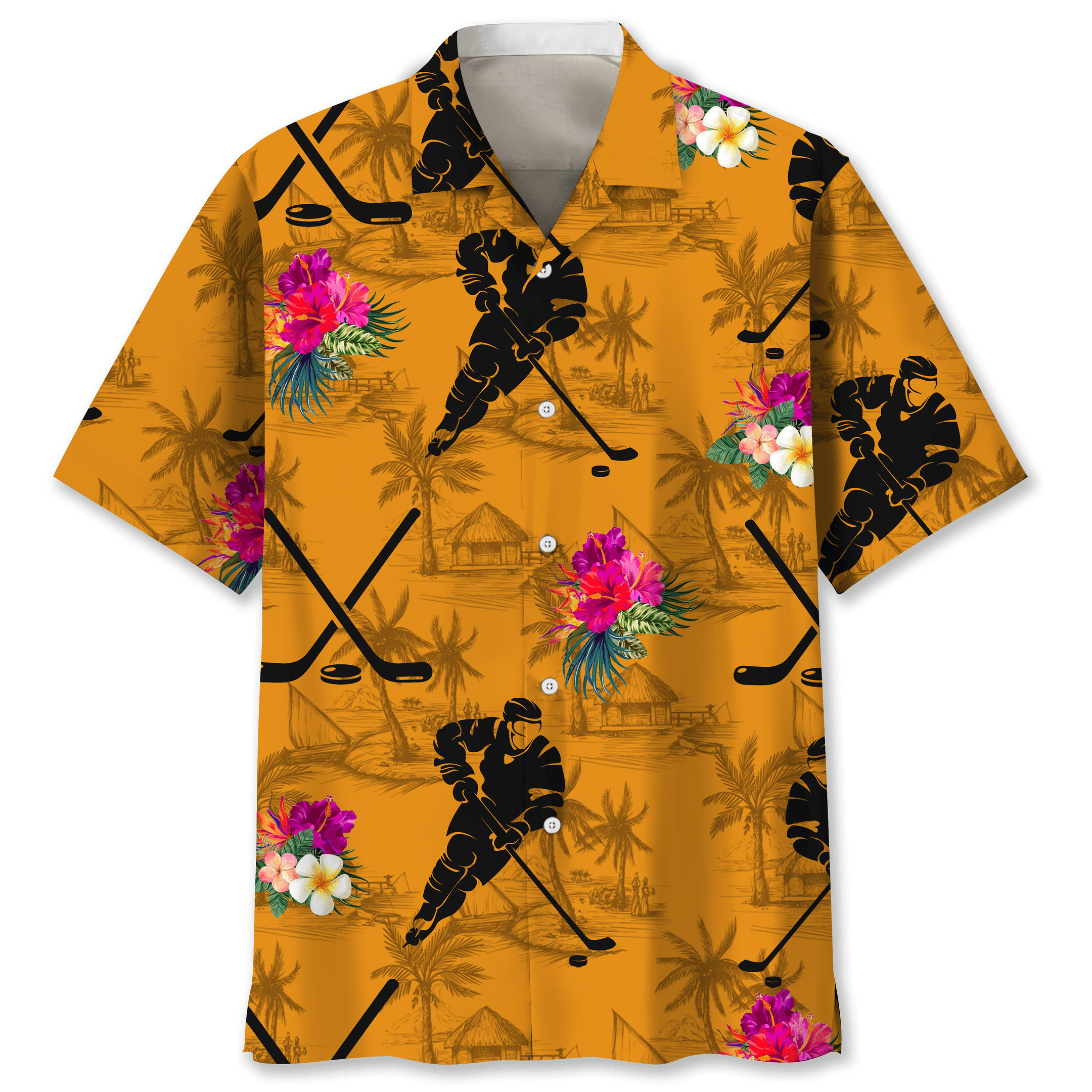 NEW Hockey Orange Tropical Hawaiian Shirt