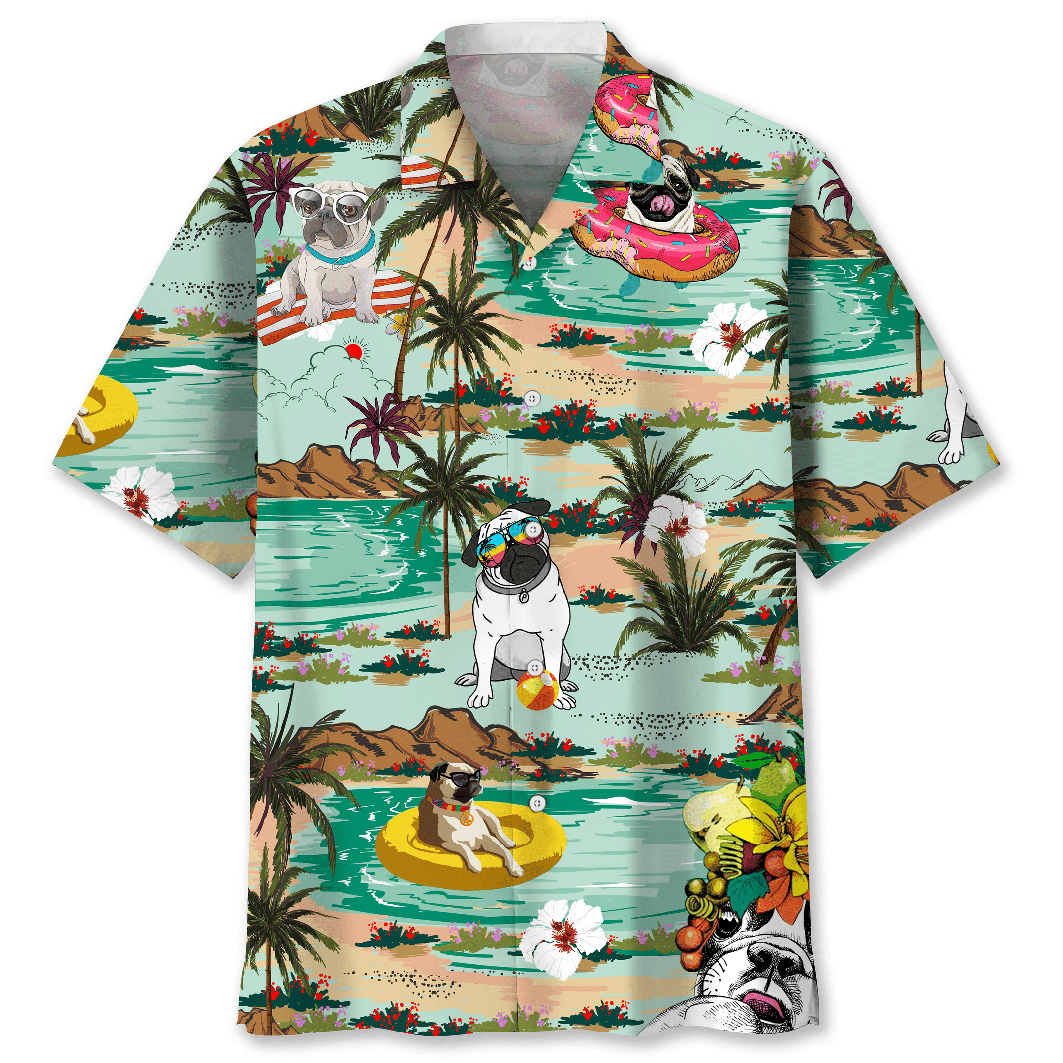 NEW Pug Beach Hawaiian Shirt