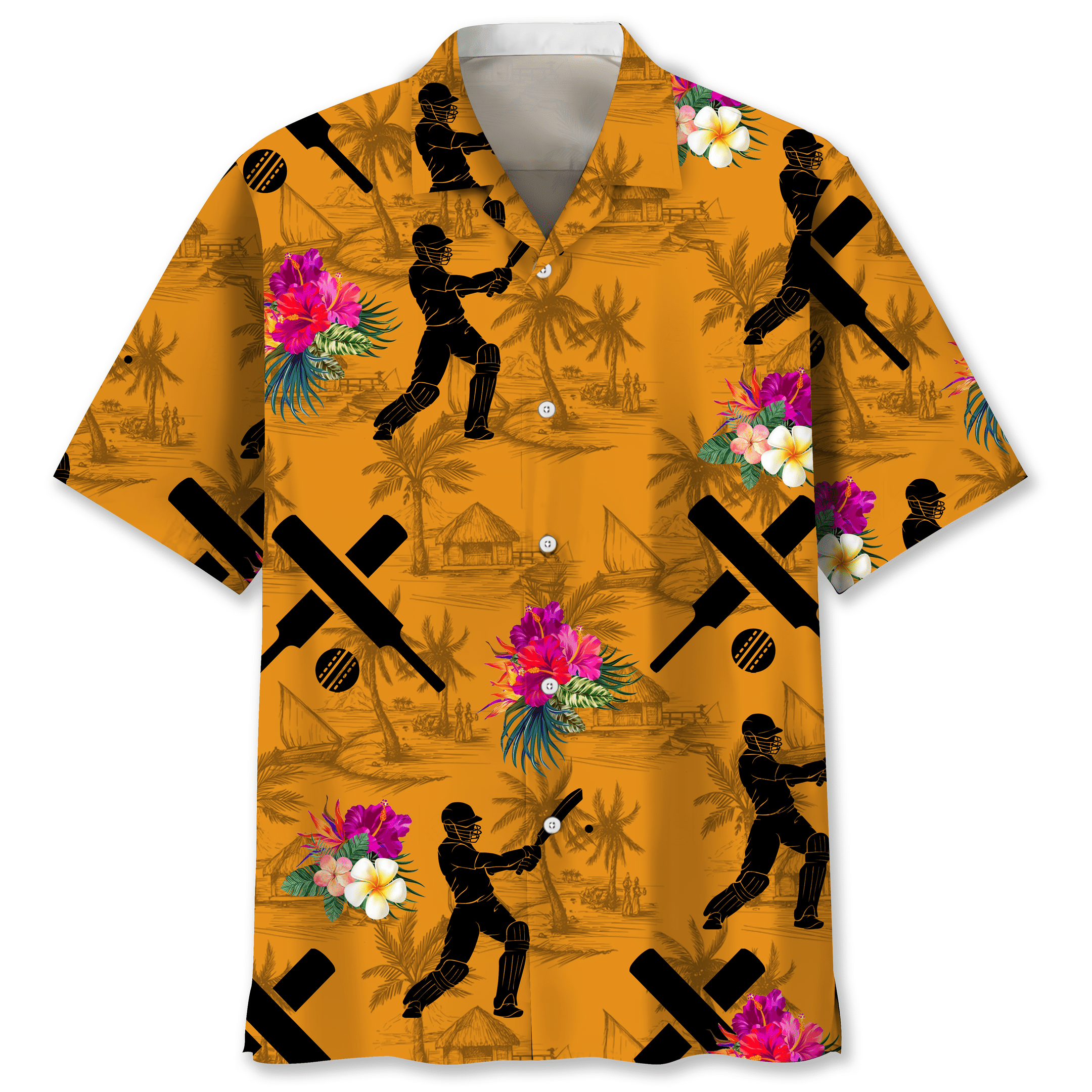NEW Cricket Orange Tropical Hawaiian Shirt