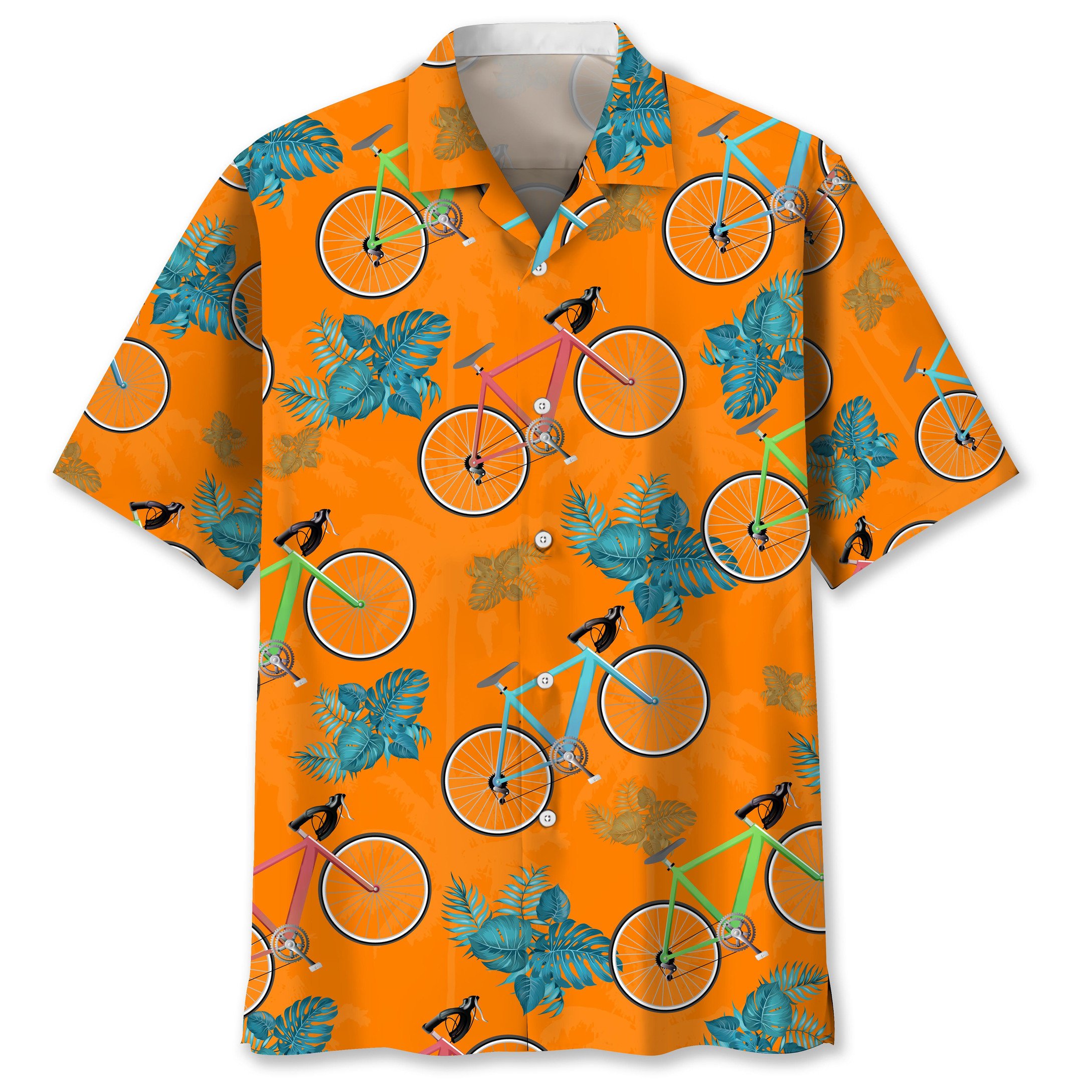 NEW Cycling Tropical Orange Hawaiian Shirt