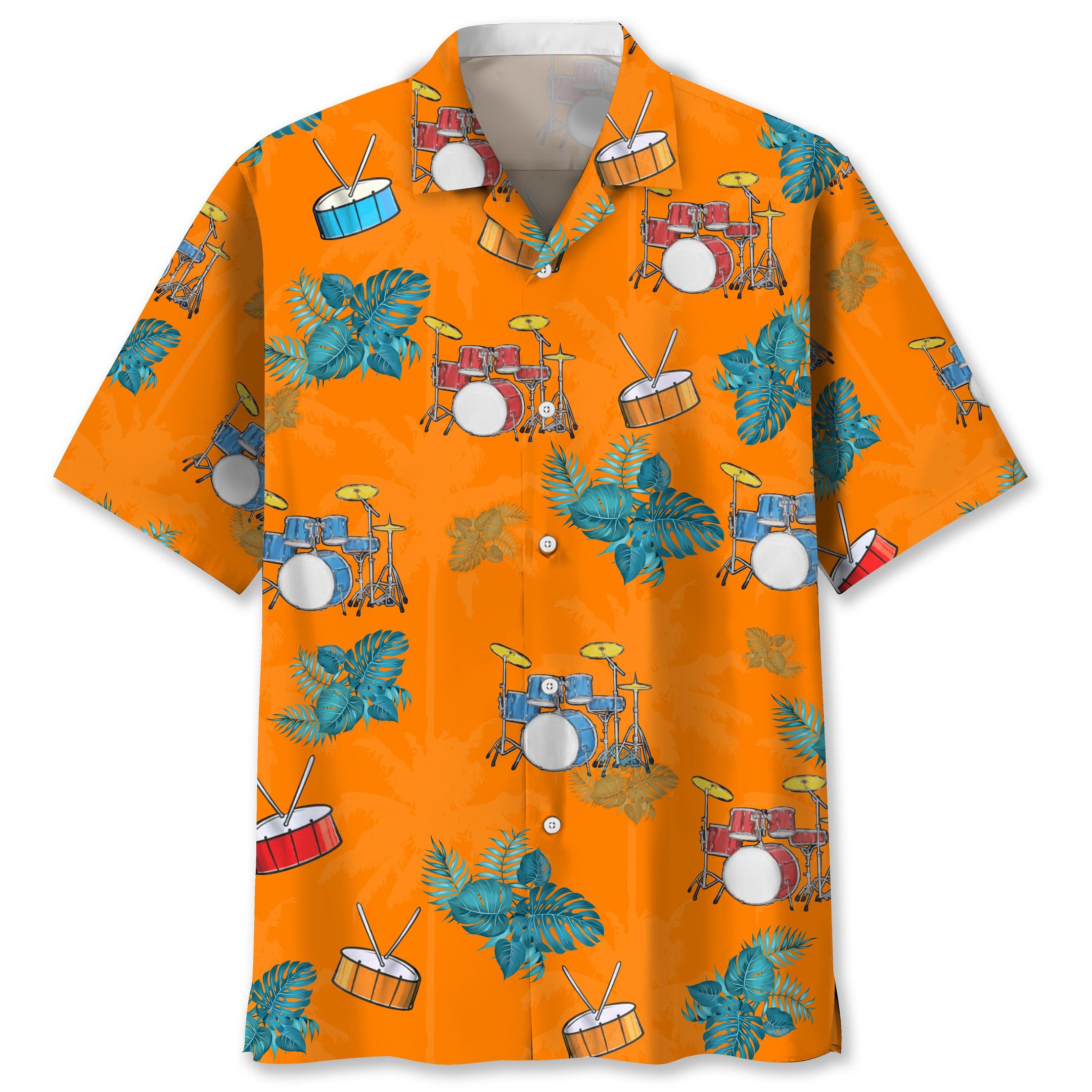 NEW Drum Tropical Orange Hawaiian Shirt