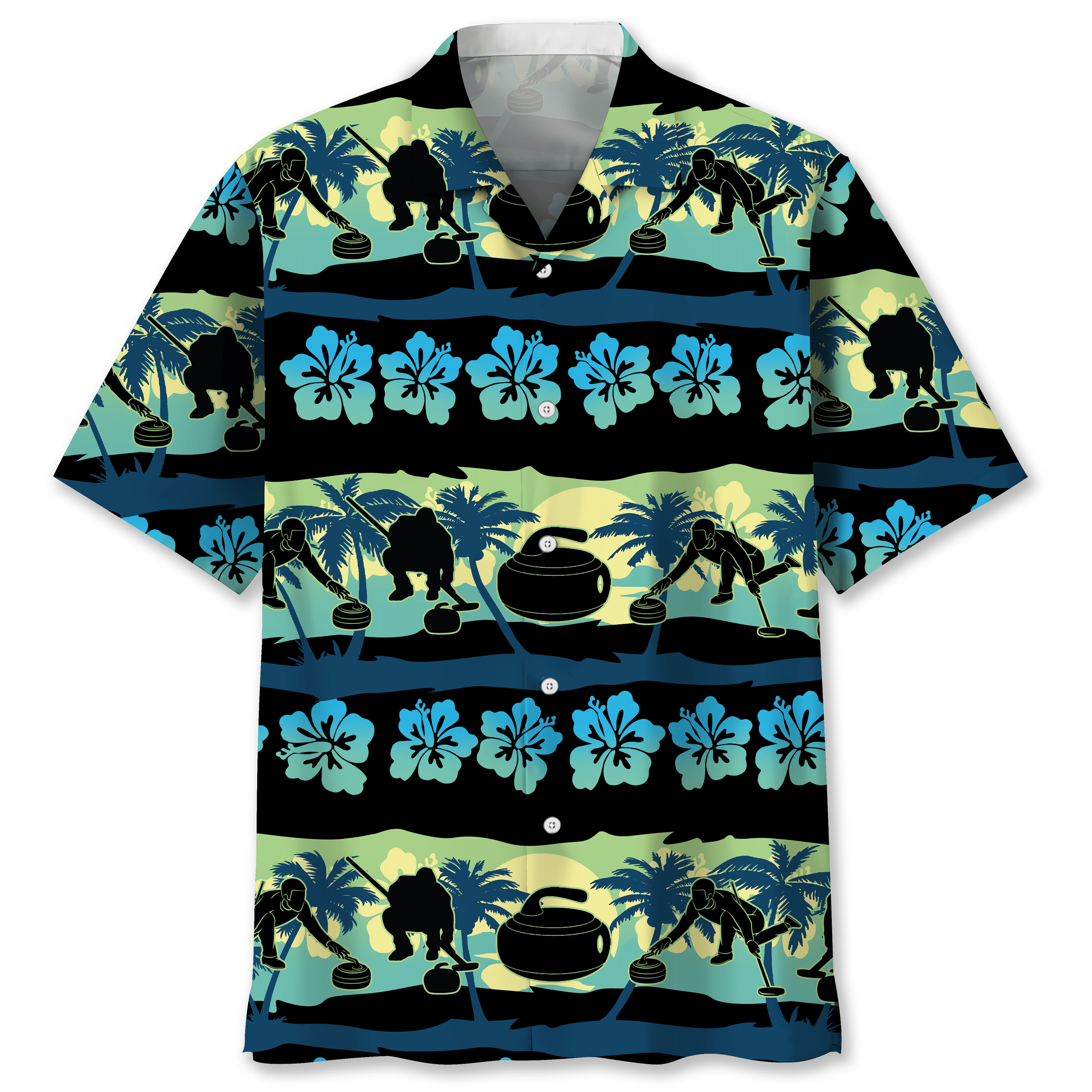 NEW Curling Nature Beach Hawaiian Shirt