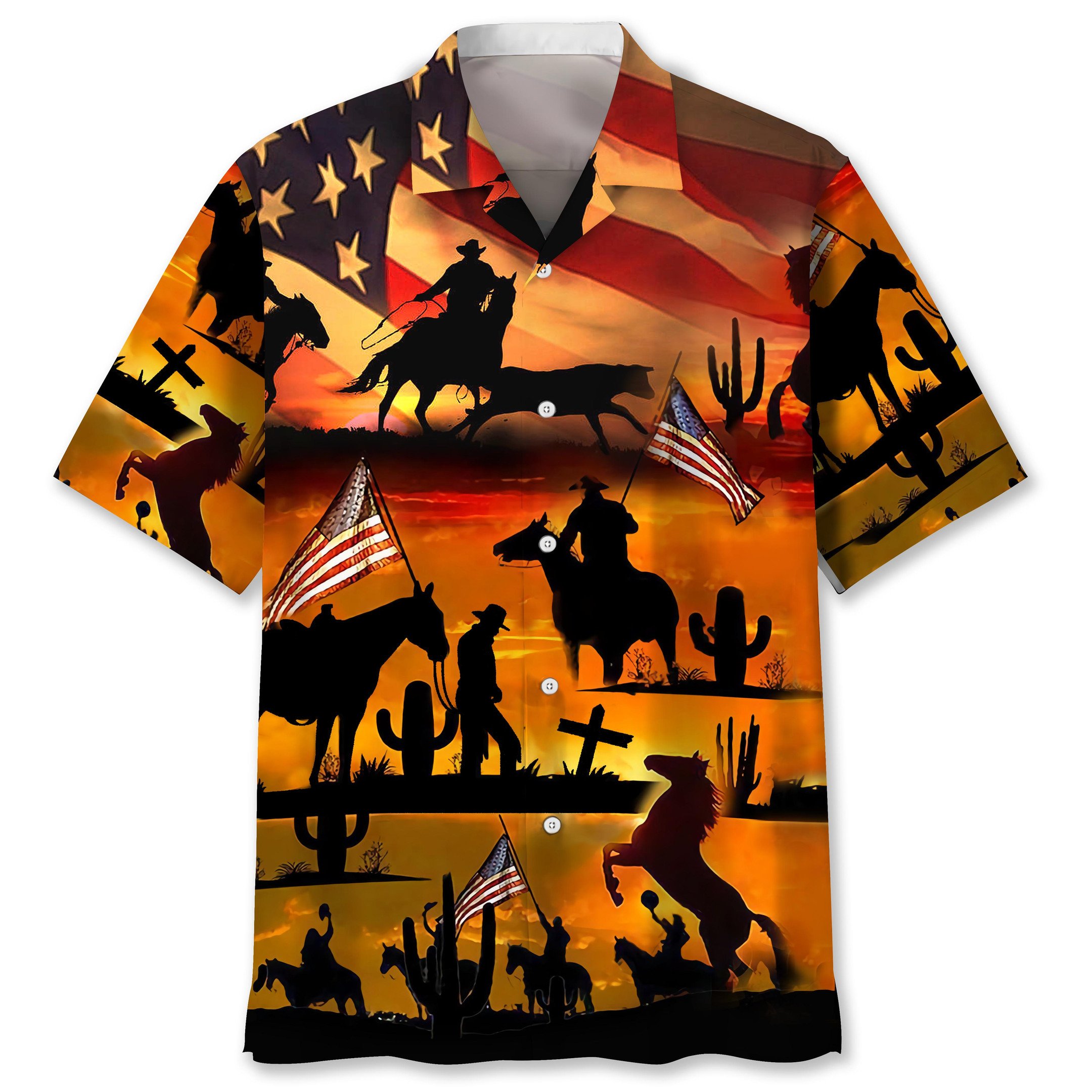 NEW Cowboy USA flag Hawaiian Shirt