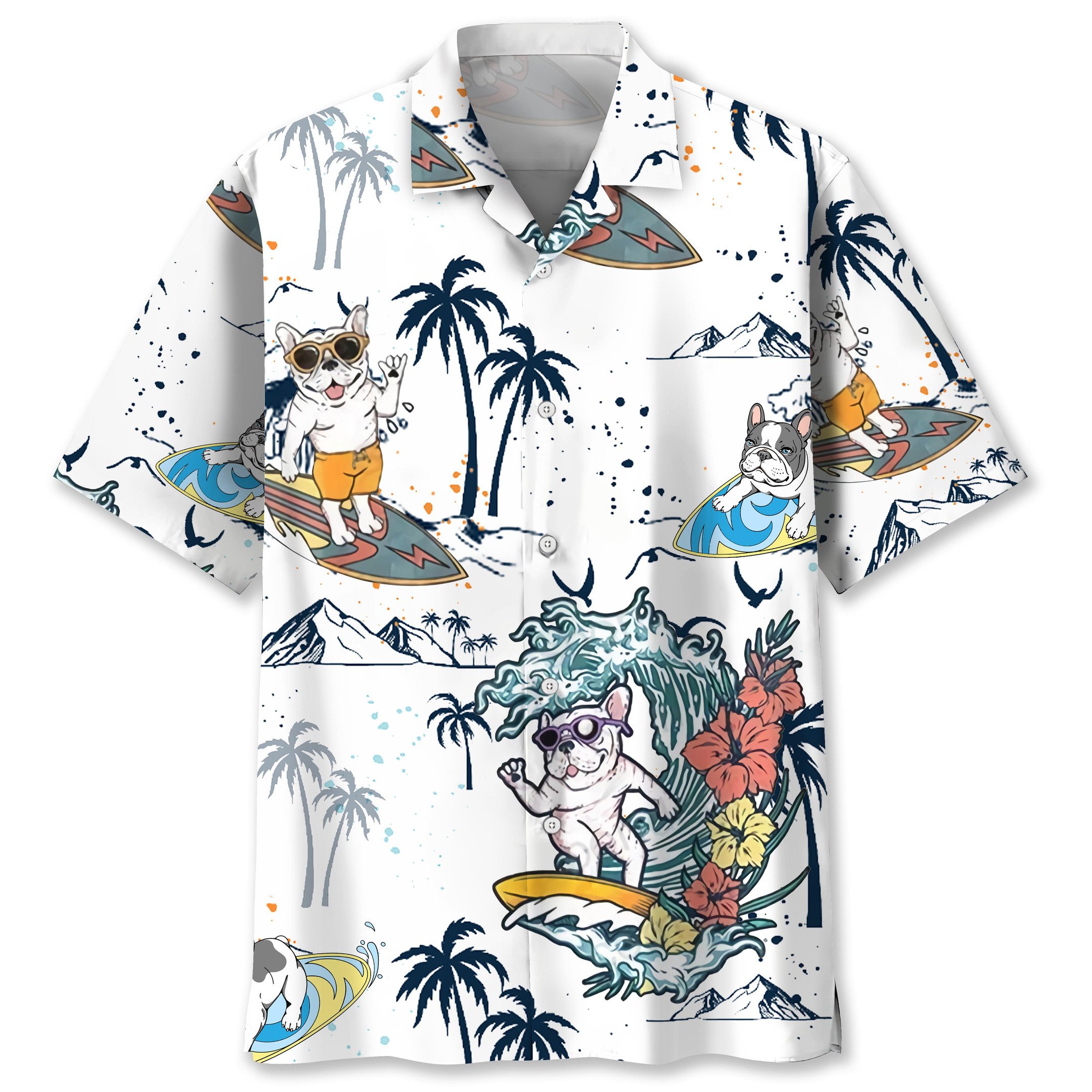 NEW French Bulldog Beach Funny Hawaiian Shirt