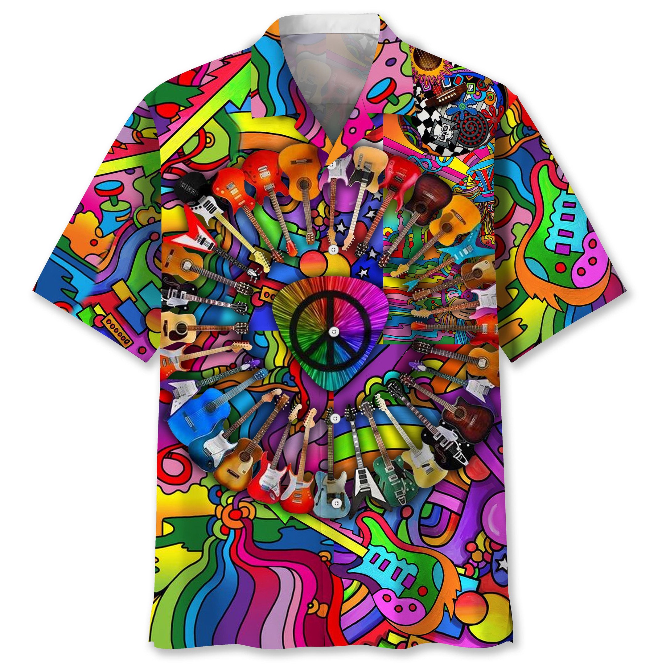 NEW Guitar Hippie Hawaiian Shirt