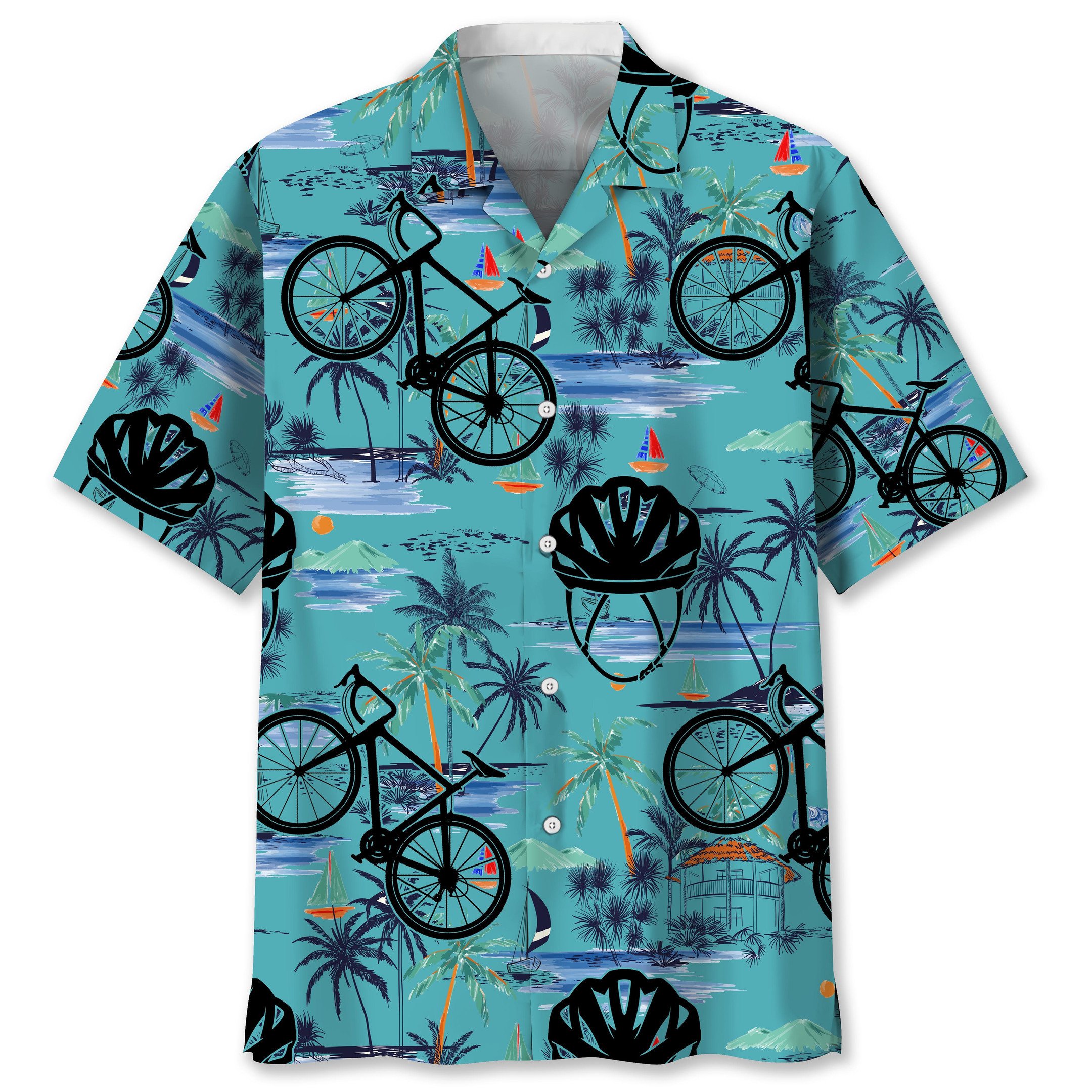 NEW Cycling Beach green Hawaiian Shirt