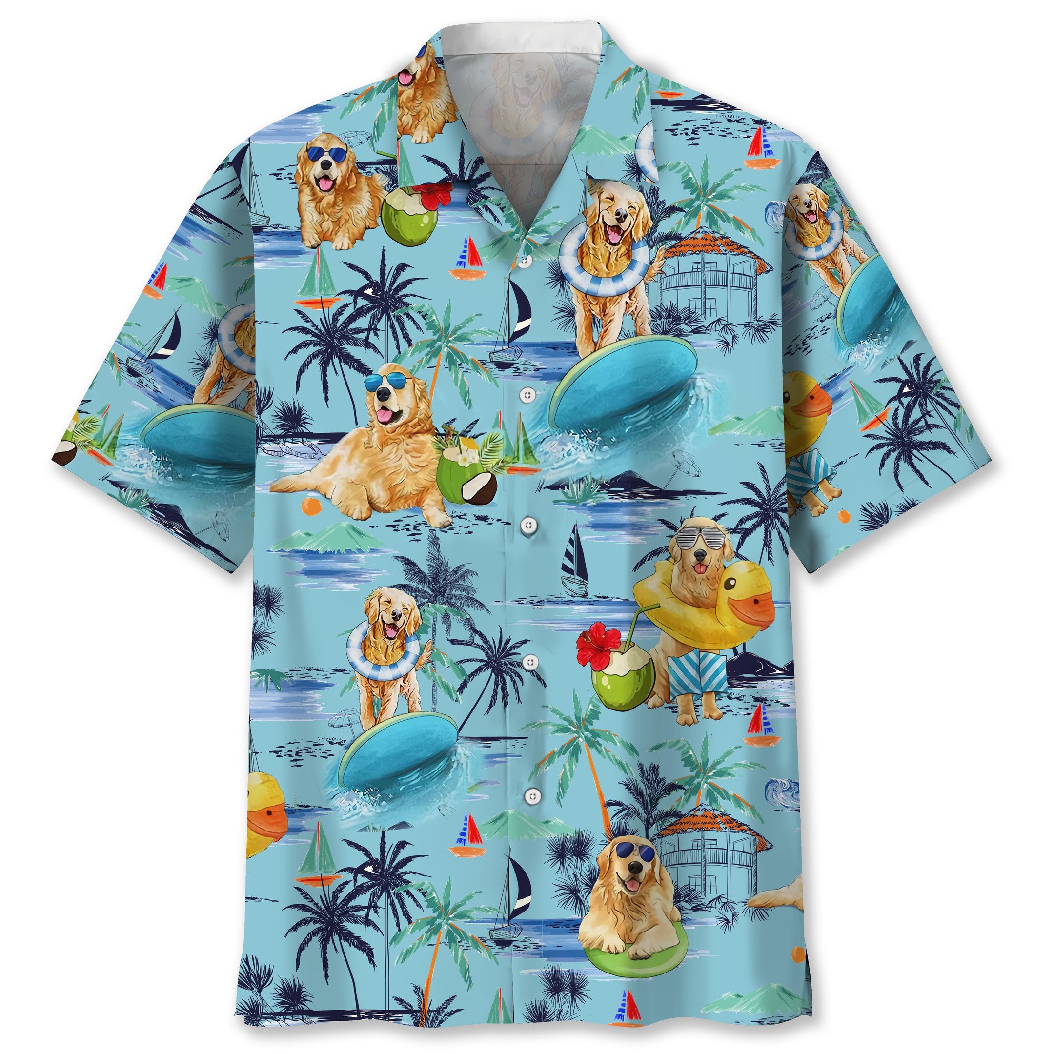 NEW Golden Retriever Beach Funny Hawaiian Shirt