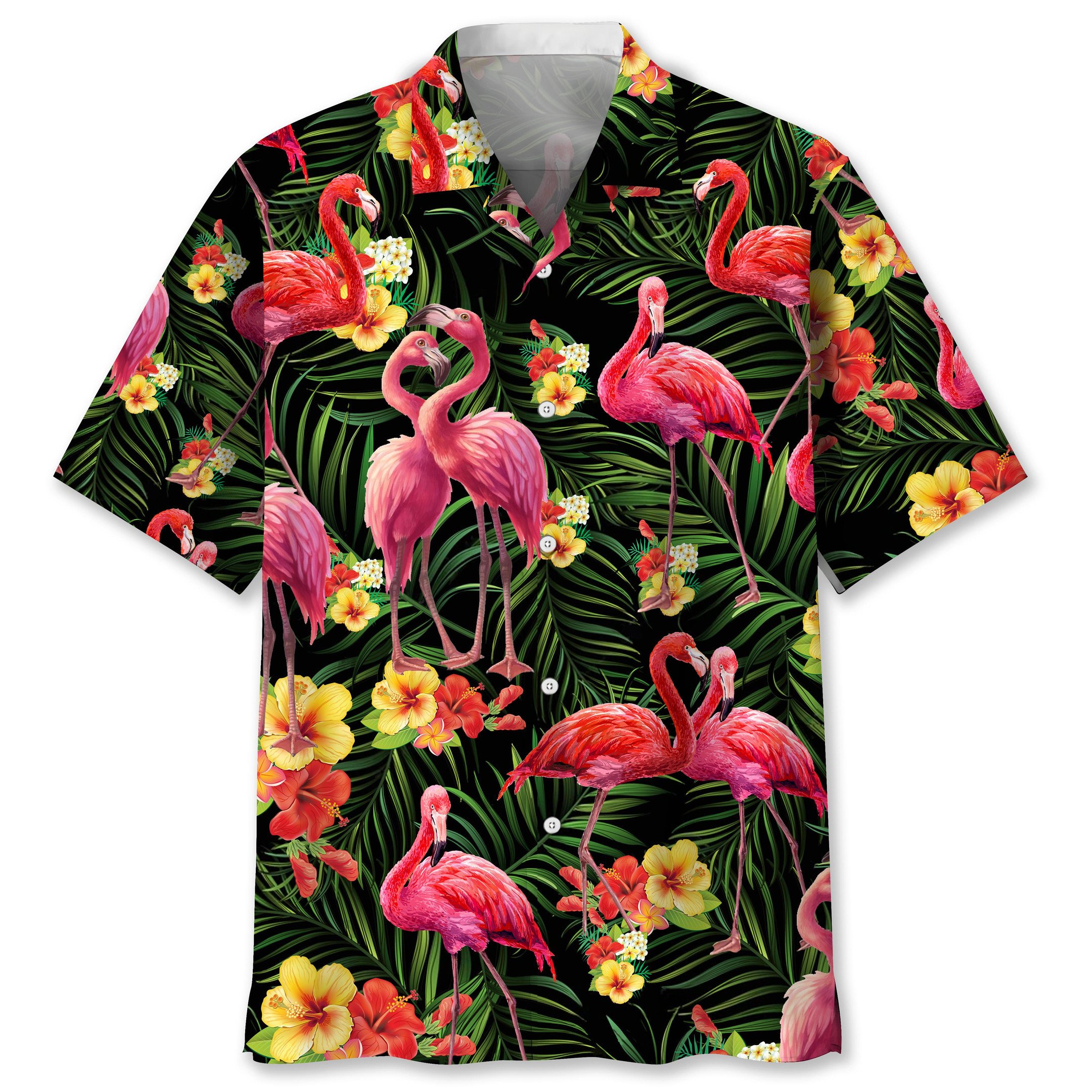 NEW Flamingo Tropical plant Hawaiian Shirt
