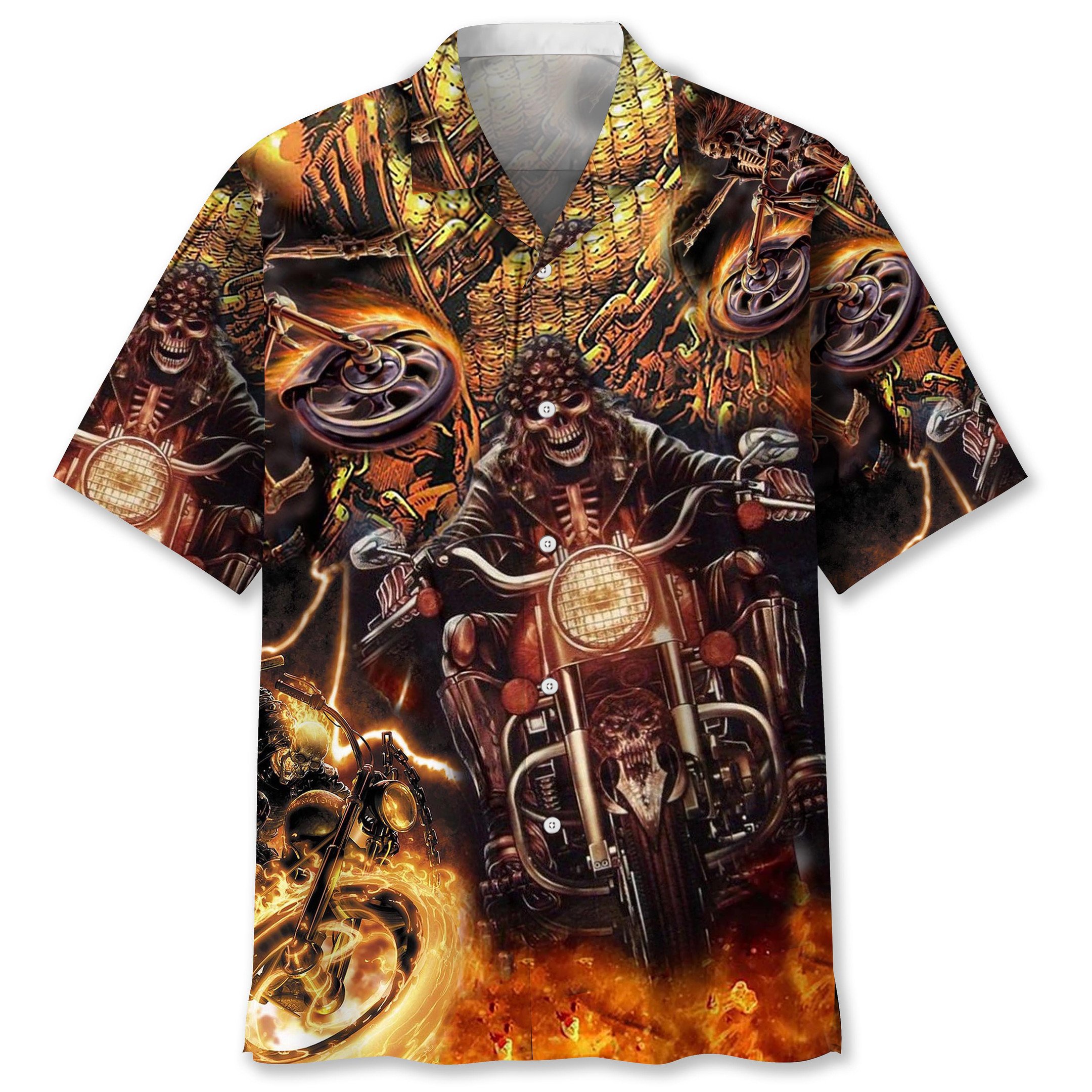 NEW Motorcycle Skull Hawaiian Shirt