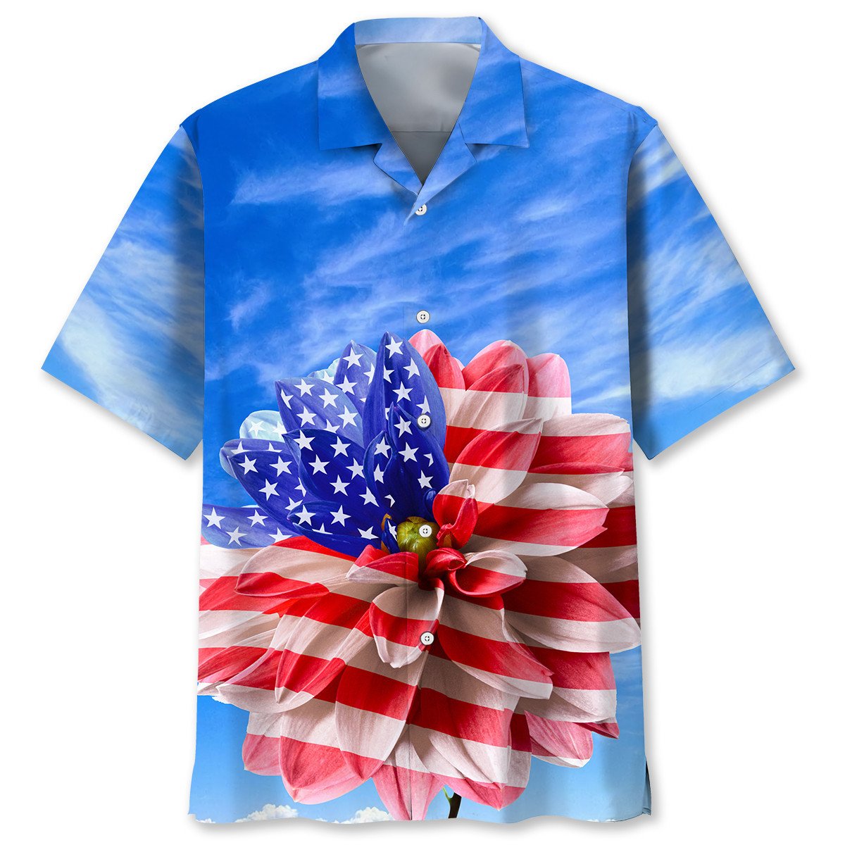NEW USA flag Flower Hawaiian Shirt