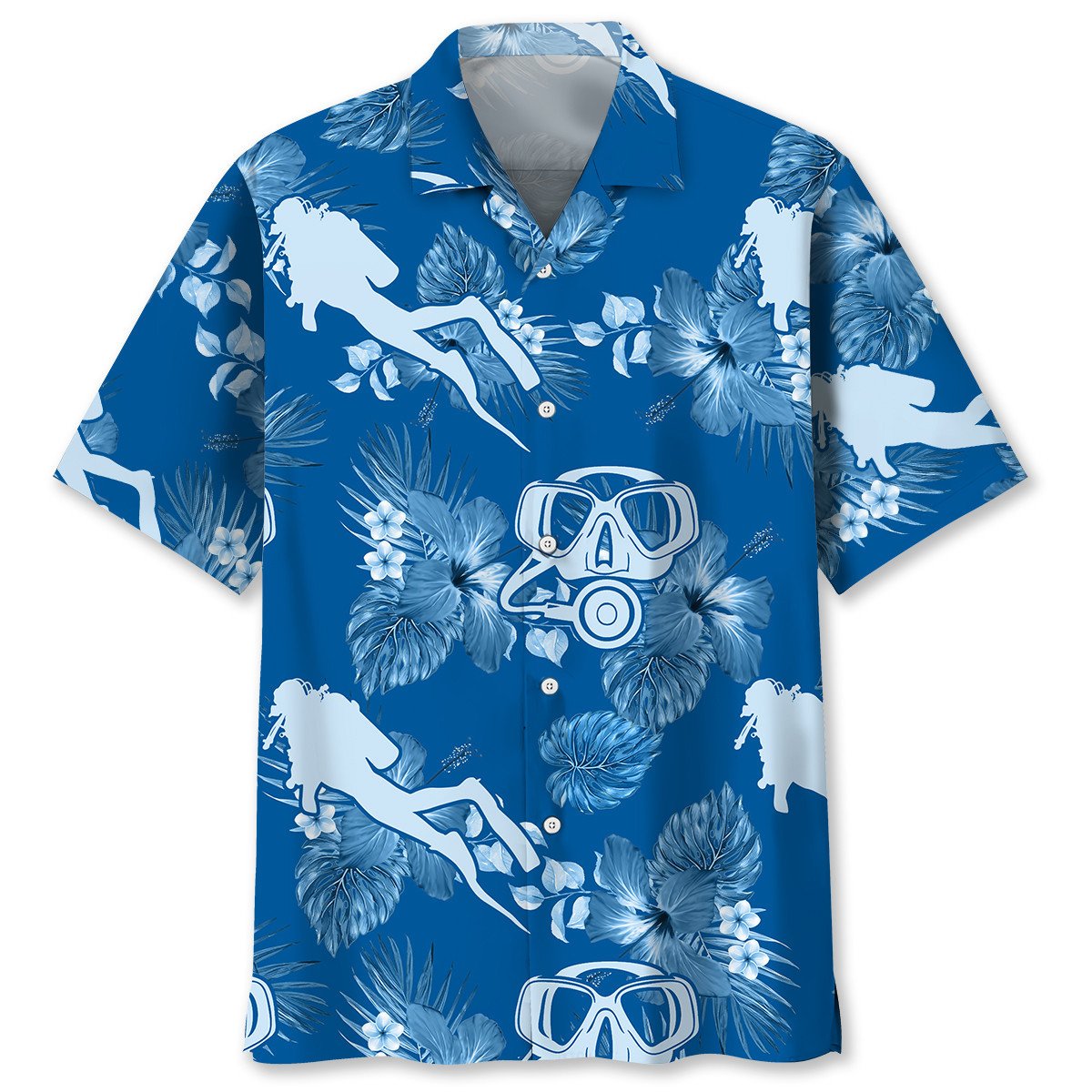NEW Scuba Diving Blue Flowers Hawaiian Shirt