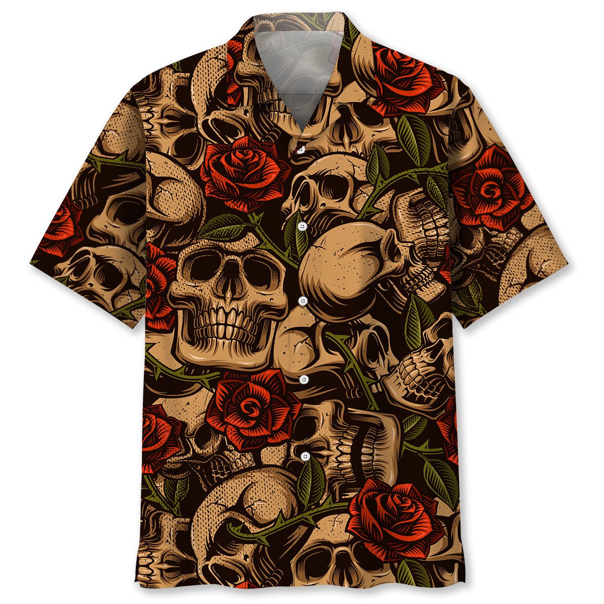 NEW Skull With Roses Hawaiian Shirt