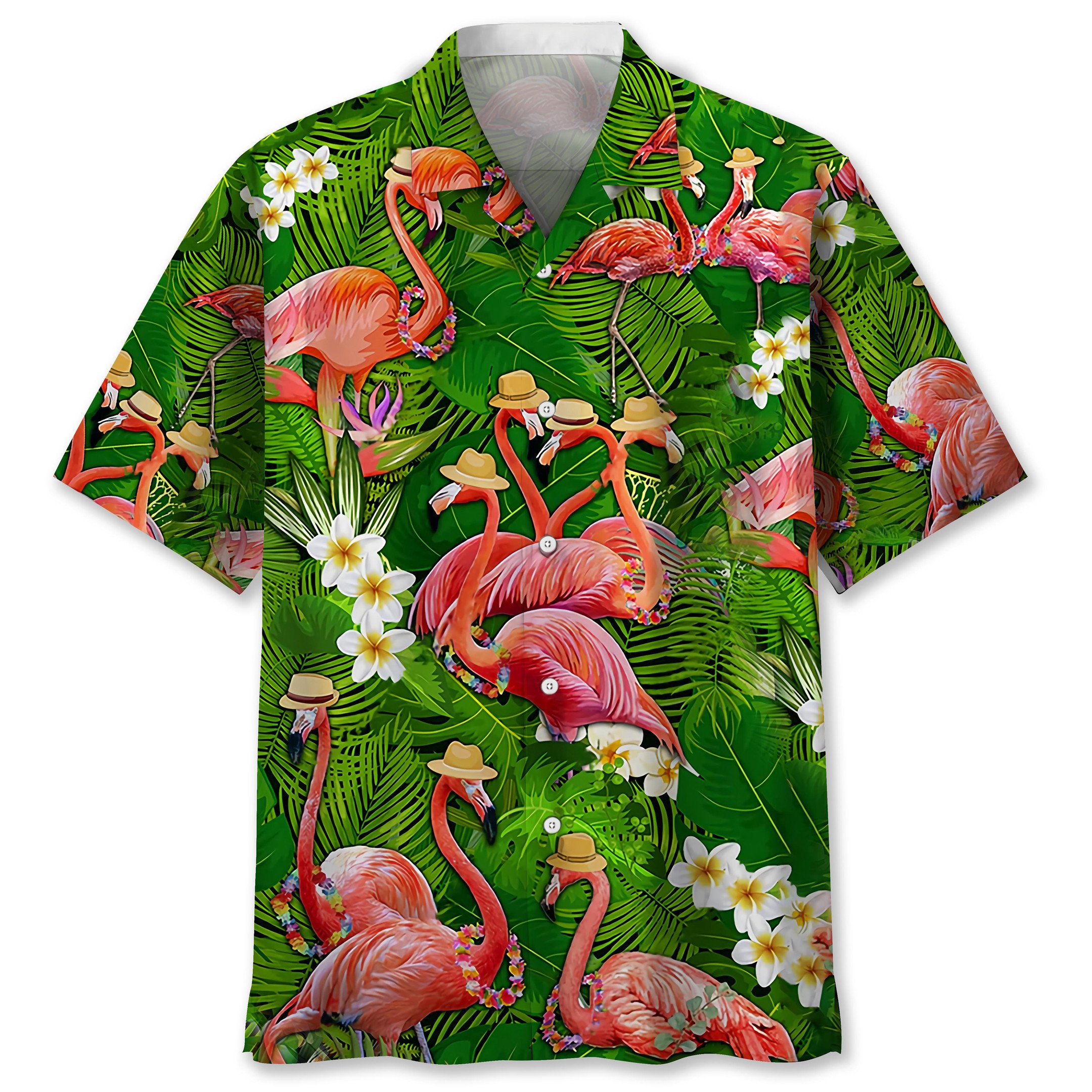 NEW Flamingo Green Tropical Hawaiian Shirt