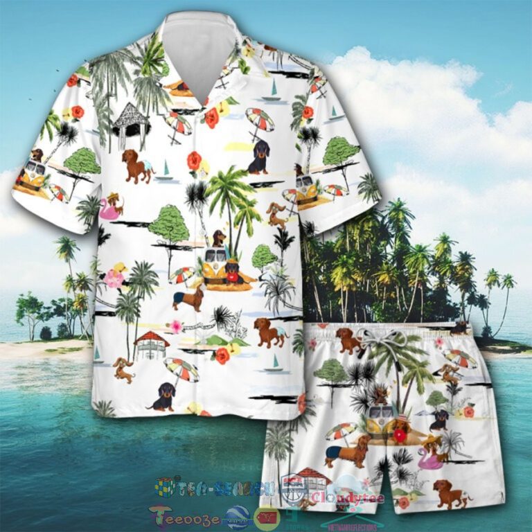 Dachshund Beach Hippie Hawaiian Shirt And Shorts