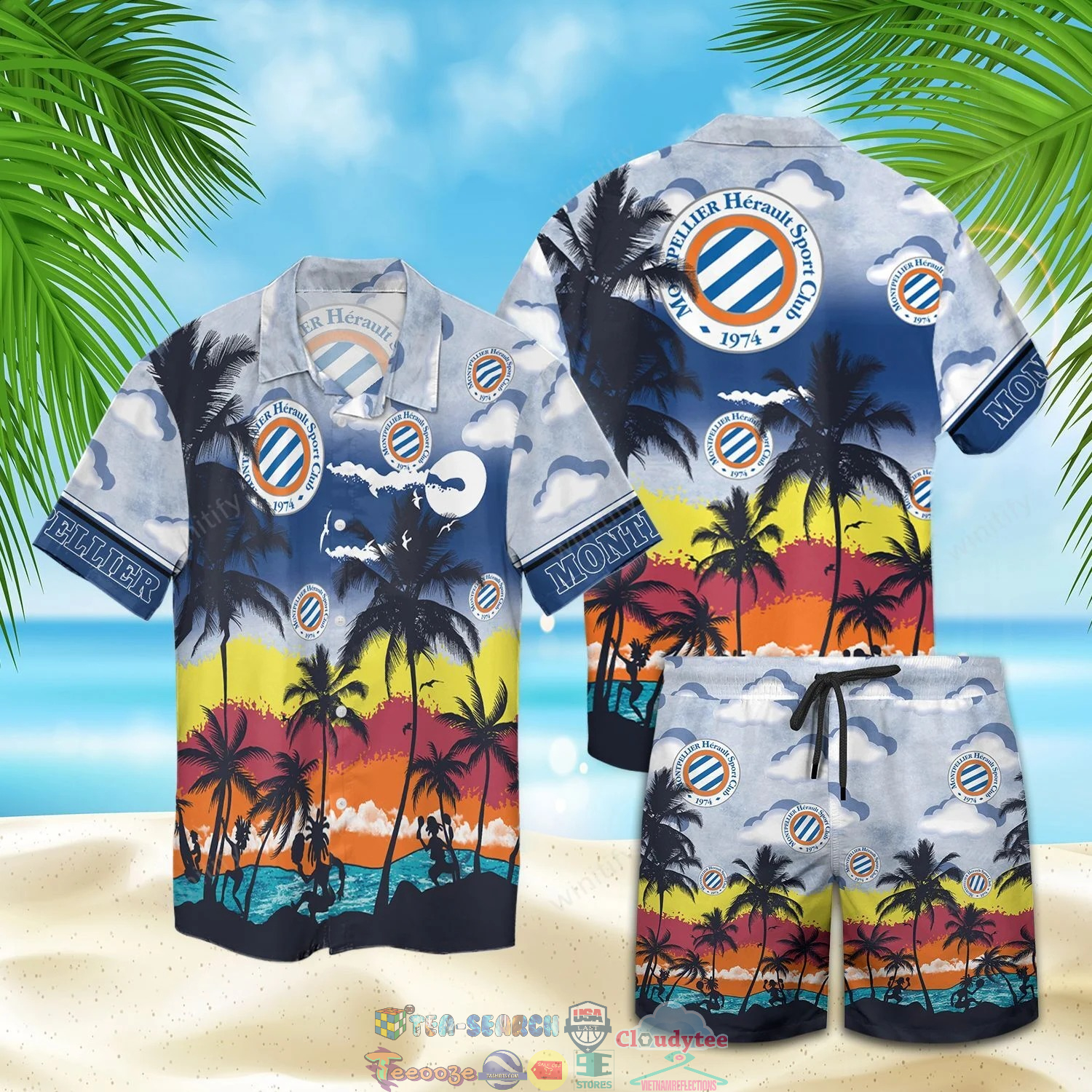 Montpellier FC Palm Tree Hawaiian Shirt Beach Shorts