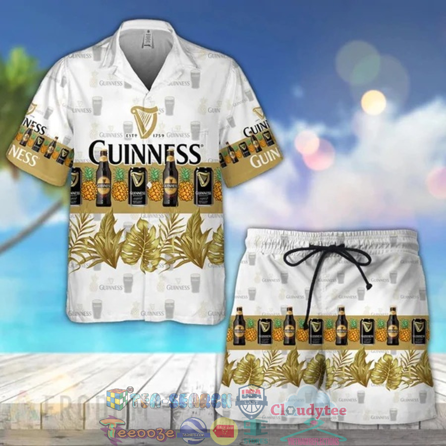 Guinness Beer Tropical Pineapple Hawaiian Shirt Beach Shorts